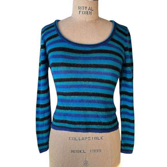 Blue Asphalt Sweaters - Vintage Y2K Blue Asphalt Striped Sweater Long Sleeve Top